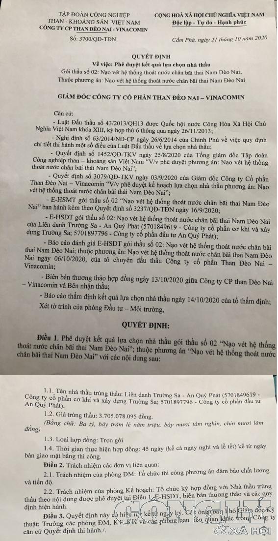 Công ty CP than Đèo Nai – Vinacomin “phớt lờ” quy định đấu thầu