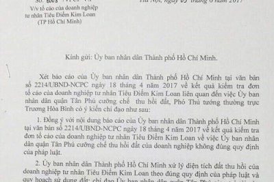 Doanh nghiệp Kim Loan đòi UBND quận Tân Phú bồi thường gần 8 tỷ đồng