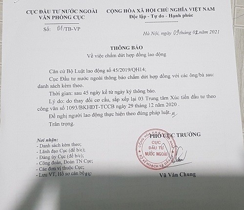 Những hệ lụy khi Cục Đầu tư nước ngoài chấm dứt HĐLĐ bằng miệng ?